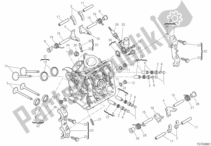 Alle onderdelen voor de Horizontale Cilinderkop van de Ducati Multistrada 950 S 2020